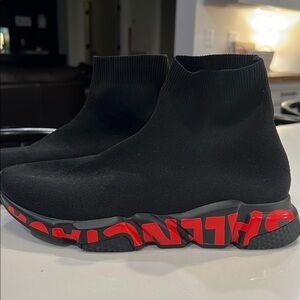 Balenciaga Black Sock Sneakers with Red Sole